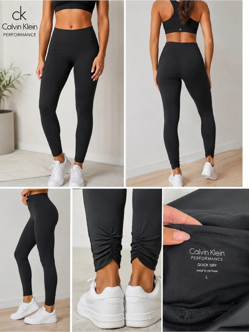 Calvin Klein Performance Black High-Waist Ruched Ankle Leggings - Picture 4 of 10
